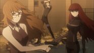 Moeka, Okabe, and Kagari at the end of the Steins;Gate 0 anime.