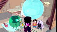 Pearl projecting a holographic globe in "Friend Ship"