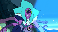 Alexandrite holds Steven as Blue Diamond's aura is about to pass over her.