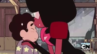 Garnet che dà un bacio sulla fronte a Steven trasferendogli i suoi poteri di Visione del futuro.