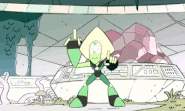 Peridot, using the plasma cannon to escape the Crystal Gems.
