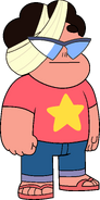 Steven wearing a bandage around his head and shades from "Coach Steven"