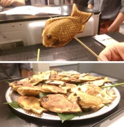 Delicious taiyaki cakes on skewers by Christy Cohen.