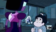 Steven's mouth briefly disappears while he was trying to tell Garnet about his dreams. In the same scene, the right half of Garnets uniform is white instead of pink.