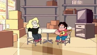 A chunk of Steven's left shoulder is overlapping his head and hair.
