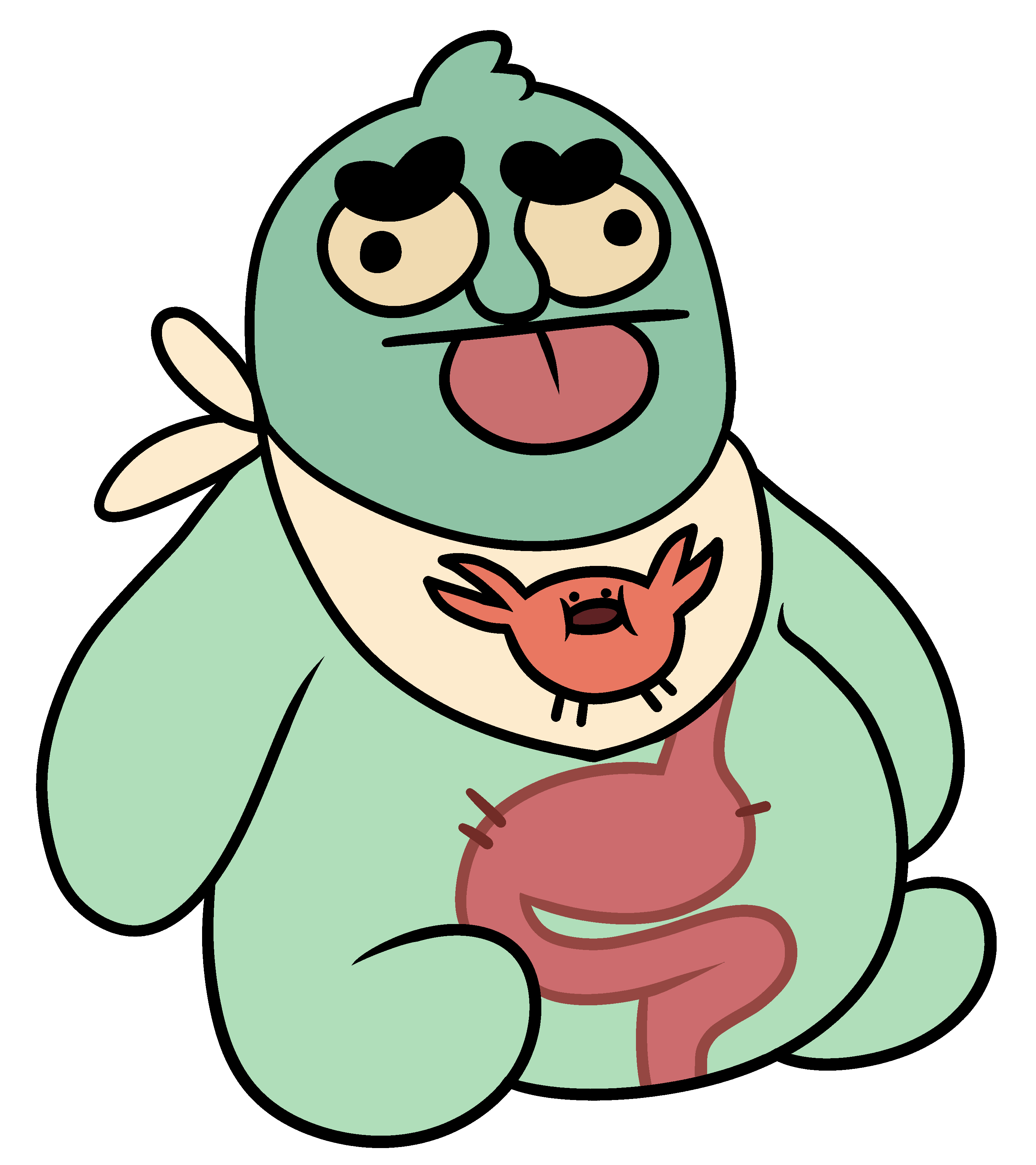 Fairy-Tale Green Plush Mascot With A Yellow Mouth And Pink Eyes