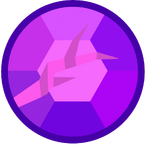 A large crack starting diagonally from the bottom left across a hexagonal purple gemstone.
