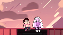Steven and Amethyst sitting on a train.