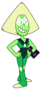 Peridot usando apenas seu tablet no antebraço direito em "Baixos Demais Pra Brincar".