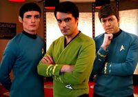 The three main characters at the beginning of production (from left): Spock (Jeff Quinn), Kirk (James Cawley) and McCoy (John Kelley).
