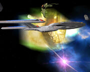 The Federation passing by a nebula.