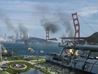 Starfleet Headquarters lies in ruins following the Breen attack.