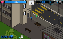 Outside in front of the Mobster Tower.