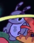 The same bluish-purple experiment from the previous image can be seen elsewhere in the same frame. This one shows that it has pincers for hands.