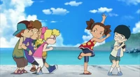 Yuna comes to 's defense, easily knocking  down.