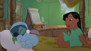 Stitch Has a Glitch - Stitch snuggling his little stuffed turtle after a nightmare