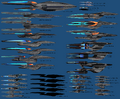 Size chart of playable and non-playable new build Starfleet ships from post-2410 STO.