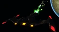 Mat'Ha Raptor fires Disruptor Nose Cannons at Nausicaan Battleship