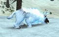 Clad in white fur.