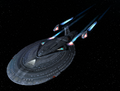 Warp and impulse trail effect on a Federation Sovereign-class Assault Cruiser