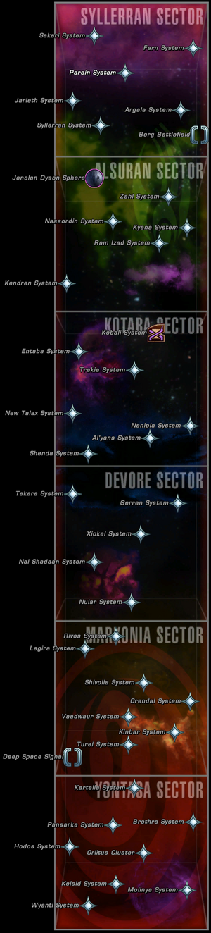 Map of the sectors of the Delta Quadrant accessible in STO