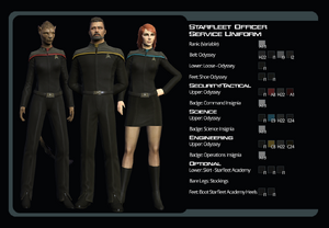 Starfleet uniform code for the three departments