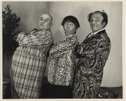 The final incarnation of the Three Stooges. A promotional picture taken in 1975 (after Larry Fine's death): (L to R) Curly-Joe DeRita, an ill Moe Howard (who died shortly thereafter) and Emil Sitka.