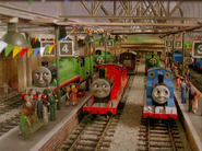 Thomas with Edward, Henry, Gordon, James, Percy, Toby, and Duck in "A Surprise for Jacob"