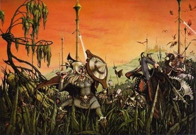 Hawkmoon battles Dark Empire soldiers in Kamarg