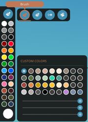 The Paint tool's different brushes and custom colour menu