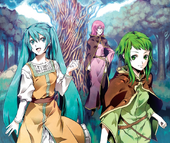 Michaela with Elluka and Gumillia in the novel "The Daughter of Evil, Wiegenlied of Green"