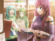 Elluka teaching her pupils, Michaela and Gumillia as seen in Epic of Evil fanbook