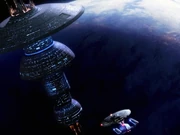 The USS Enterprise approaches Starbase 133