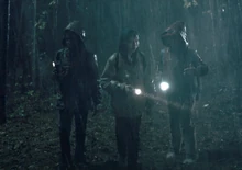 Lucas, Mike et Dustin recherchent Will dans les bois.