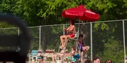 Billy sitting at his lifeguard post.