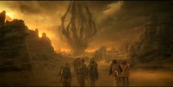 The Hawkins group finding Vecna's lair