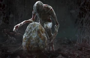 Concept art by Aaron Sims Creative featuring the Demogorgon hunched over an Egg