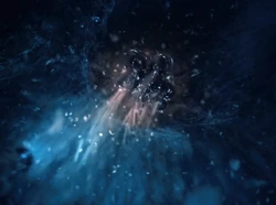 A spore-spray emitting a cluster of spores, before and after