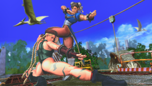 Cammy and Chun-Li fighting together as partners in .