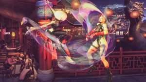 A.K.I engulfing  in a poison bubble using Deadly Implication.