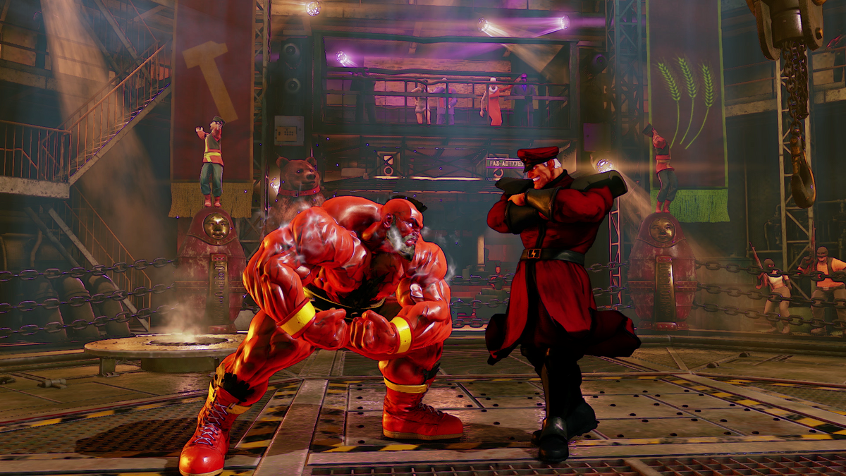 Zangief flexing his muscles in the ring