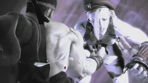 Ryu punching  in the midsection in the CA version of the Shin Shoryuken.