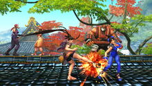Ibuki hitting Ling Xiaoyu in the legs with Spin Kick in Street Fighter X Tekken.
