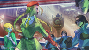 Cammy and Juni confronted by Shadaloo Soldiers.