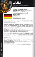 Juli's bio from the Street Fighter World Warrior Encyclopedia.