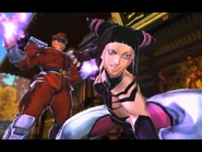Juri and M.Bison in Street fighter X Tekken, preparing to battle their rivals.