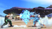 Guile's Sonic Boom collides with Ryu's Hadoken.