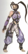Ibuki's originally planned swap outfit appears to have been based off Tekken's Nina Williams rather than the Yoshimitsu one in the final game.