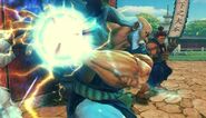 Gouken preparing his Denjin Hadoken against Akuma in Super Street Fighter IV.