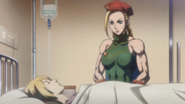 Cammy next to an unconscious Juni during her prologue in Super Street Fighter IV